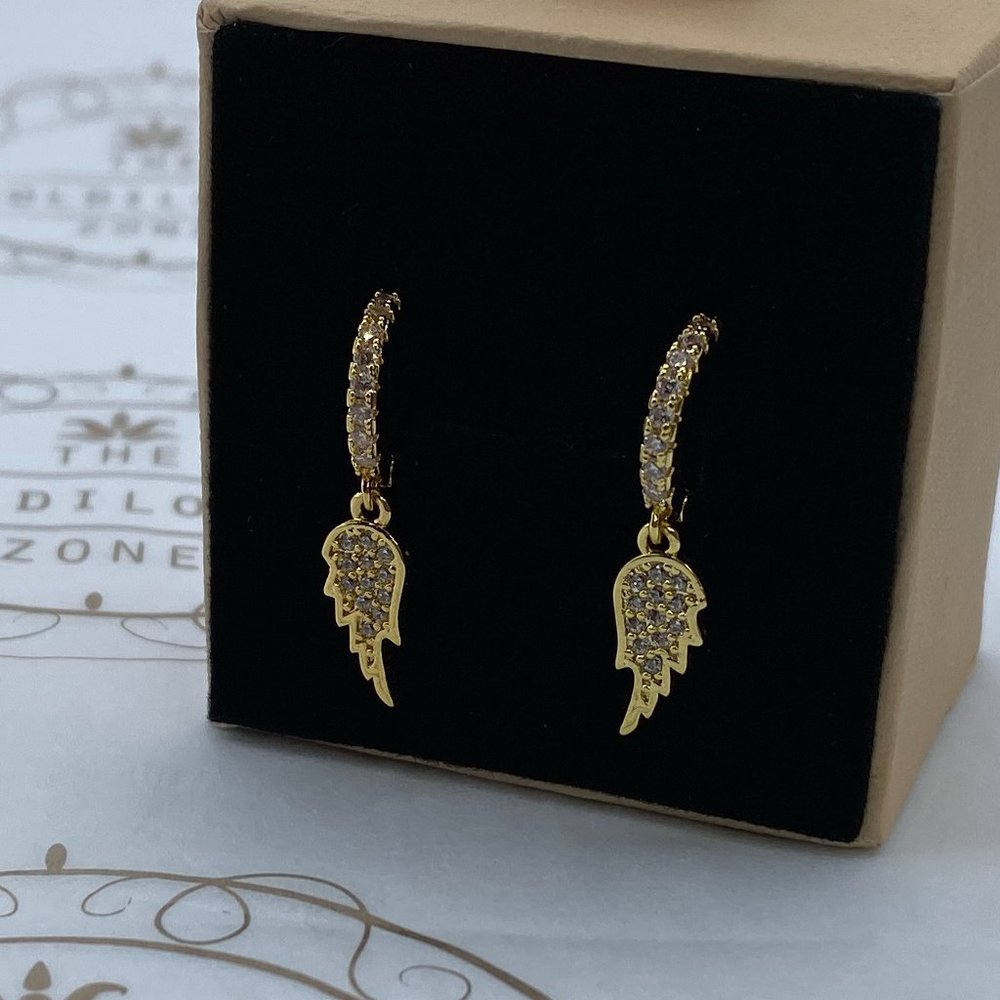 Cute Gold Wing Diamond Linked Earrings 18k GP New!